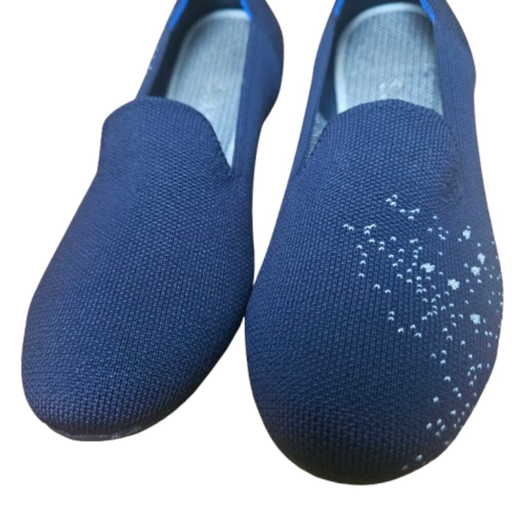 Rothy's The Loafer Pisces Zodiac Navy Silver Metallic Knit Flats Size 7 Rare HTF - Picture 2 of 10